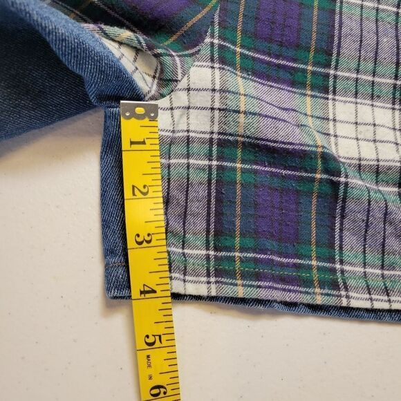 Not Guilty Vintage 90s Denim and Green Plaid Mini Skort Shorts + Skirt Grunge - Picture 9 of 13